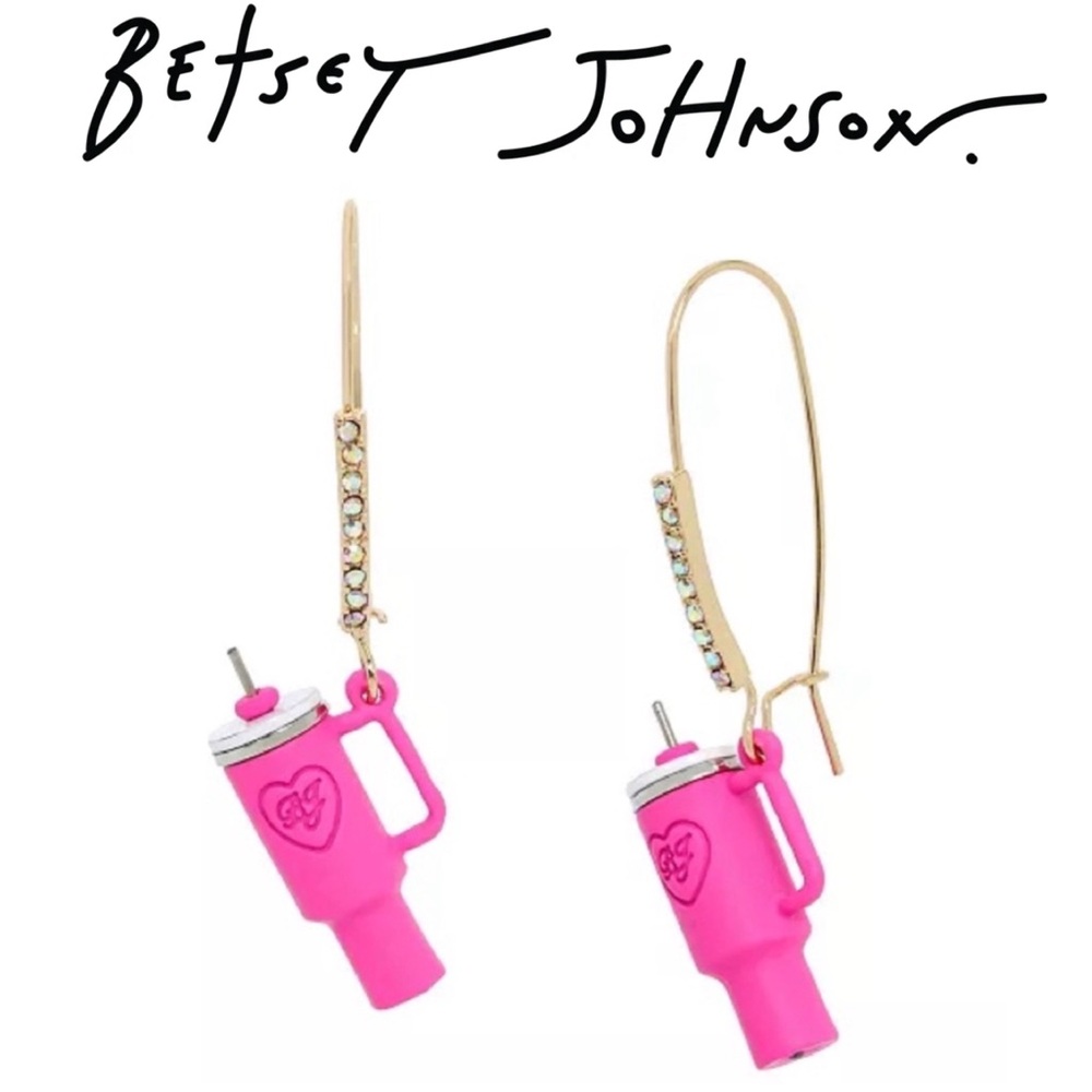 NWT Betsey Johnson Pink Stanley Cup & Crystal Earrings - NIB